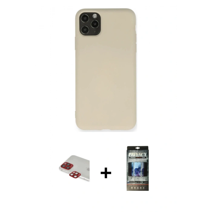 MARSİLYAN™- iPhone 11 Pro Max Kılıf Ahenk Serisi - Siyah 34D Hayalet Izgaralı Cam + Kırmızı Pers Alüminyum Kamera Lens