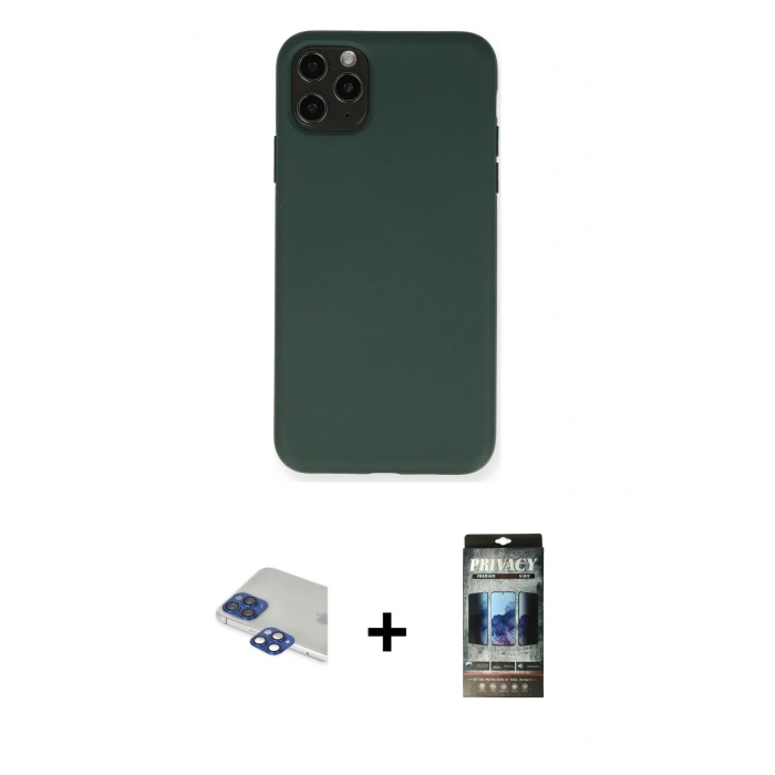 MARSİLYAN™- iPhone 11 Pro Max Kılıf Ahenk Serisi - Siyah 34D Hayalet Izgaralı Cam + Pers Alüminyum Kamera Lens - LT