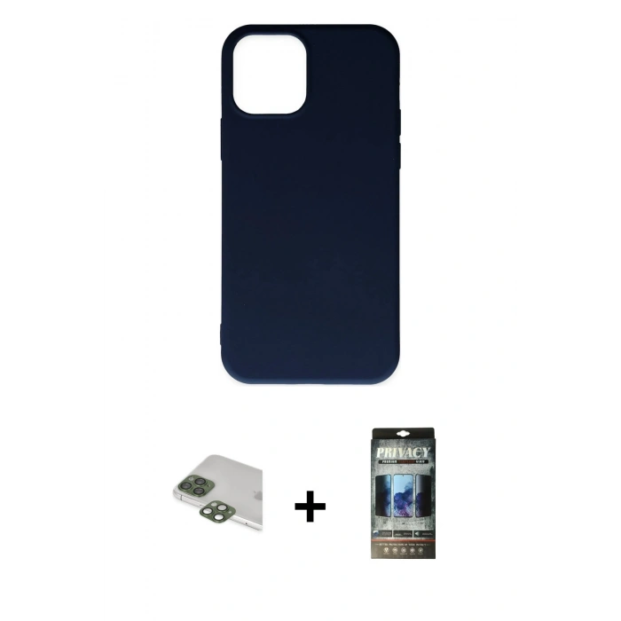 MARSİLYAN™- iPhone 11 Pro Max Kılıf Ahenk Serisi - Siyah 34D Hayalet Izgaralı Cam + Pers Alüminyum Kamera Lens - YL