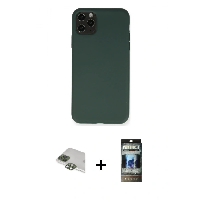 MARSİLYAN™- iPhone 11 Pro Max Kılıf Ahenk Serisi - Siyah 34D Hayalet Izgaralı Cam + Pers Alüminyum Kamera Lens - YL