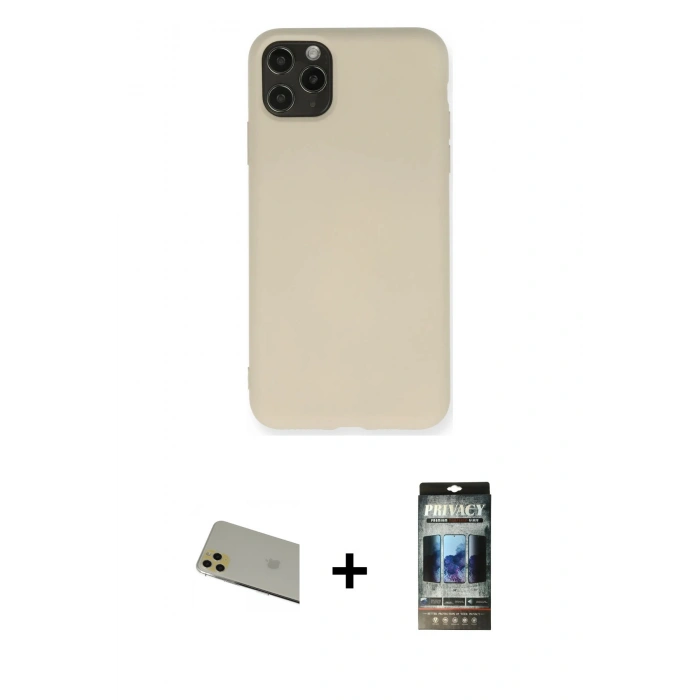 MARSİLYAN™- iPhone 11 Pro Max Kılıf Ahenk Serisi - Siyah 34D Hayalet Izgaralı Cam + Rainbow Kamera Lens Koruma Cam - GD
