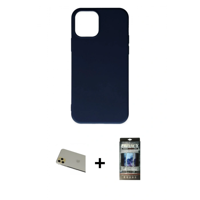 MARSİLYAN™- iPhone 11 Pro Max Kılıf Ahenk Serisi - Siyah 34D Hayalet Izgaralı Cam + Rainbow Kamera Lens Koruma Cam - GD