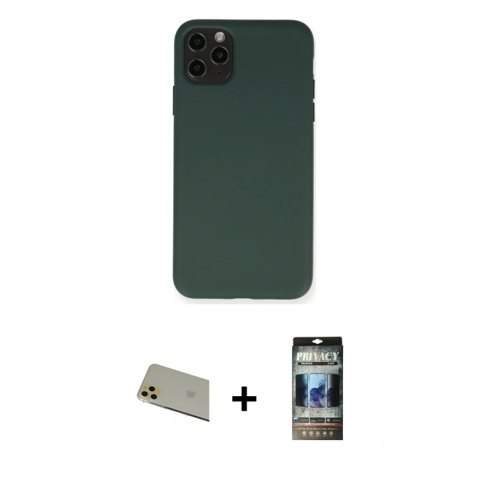 MARSİLYAN™- iPhone 11 Pro Max Kılıf Ahenk Serisi - Siyah 34D Hayalet Izgaralı Cam + Rainbow Kamera Lens Koruma Cam - GD
