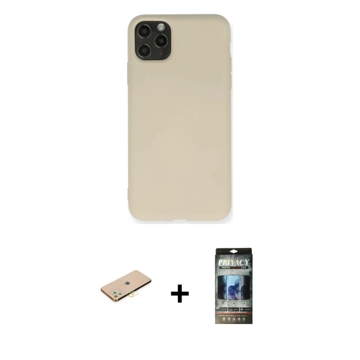 MARSİLYAN™- iPhone 11 Pro Max Kılıf Ahenk Serisi - Siyah 34D Hayalet Izgaralı Cam + Renkli Kamera Lens Koruma Cam - SI
