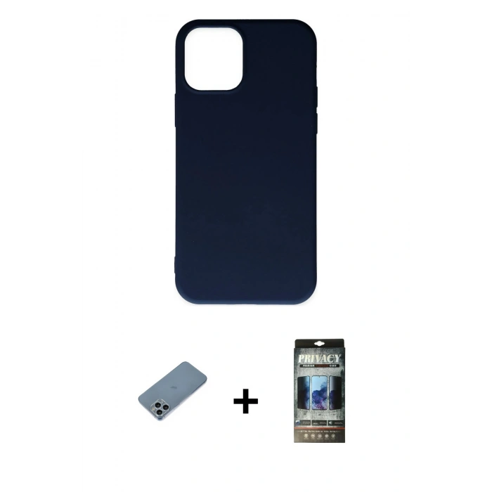 MARSİLYAN™- iPhone 11 Pro Max Kılıf Ahenk Serisi - Siyah 34D Hayalet Izgaralı Cam + Shine Kamera Lens Koruma Cam - SABE
