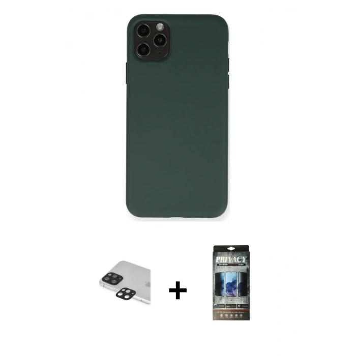 MARSİLYAN™- iPhone 11 Pro Max Kılıf Ahenk Serisi - Siyah 34D Hayalet Izgaralı Cam + Pers Alüminyum Kamera Lens - SH