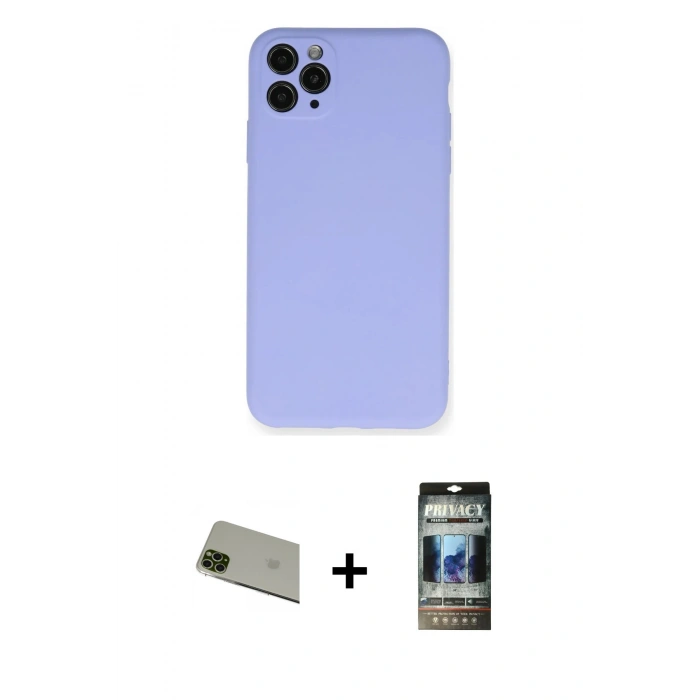 MARSİLYAN™- iPhone 11 Pro Max Kılıf Ahenk Serisi - Siyah 34D Hayalet Izgaralı Cam + Yeşil Rainbow Kamera Lens Koruma Cam