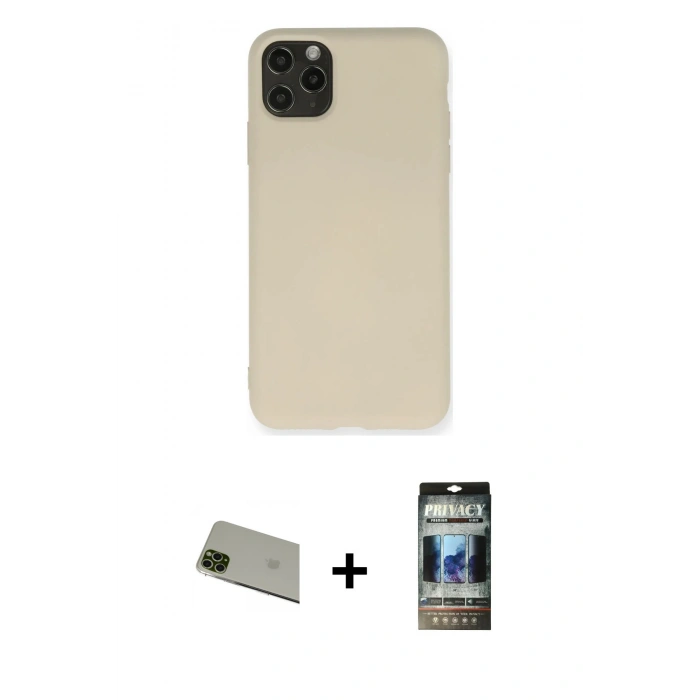 MARSİLYAN™- iPhone 11 Pro Max Kılıf Ahenk Serisi - Siyah 34D Hayalet Izgaralı Cam + Yeşil Rainbow Kamera Lens Koruma Cam