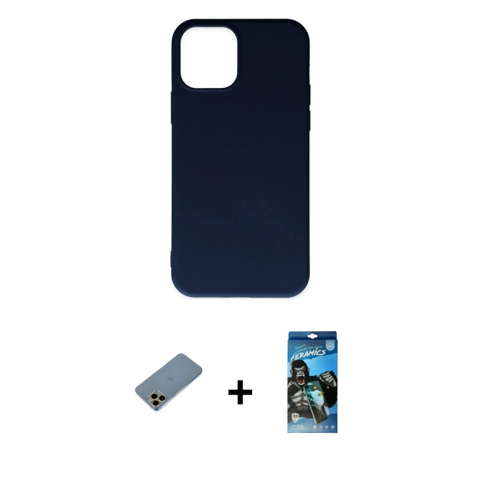 MARSİLYAN™- iPhone 11 Pro Max Kılıf Ahenk Serisi - Siyah 34D Izgaralı Cam + Shine Kamera Lens Koruma Cam - GD