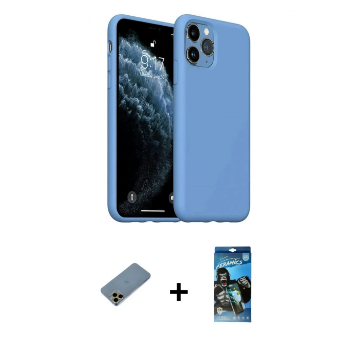 MARSİLYAN™- iPhone 11 Pro Max Kılıf Ahenk Serisi - Siyah 34D Izgaralı Cam + Shine Kamera Lens Koruma Cam - GD