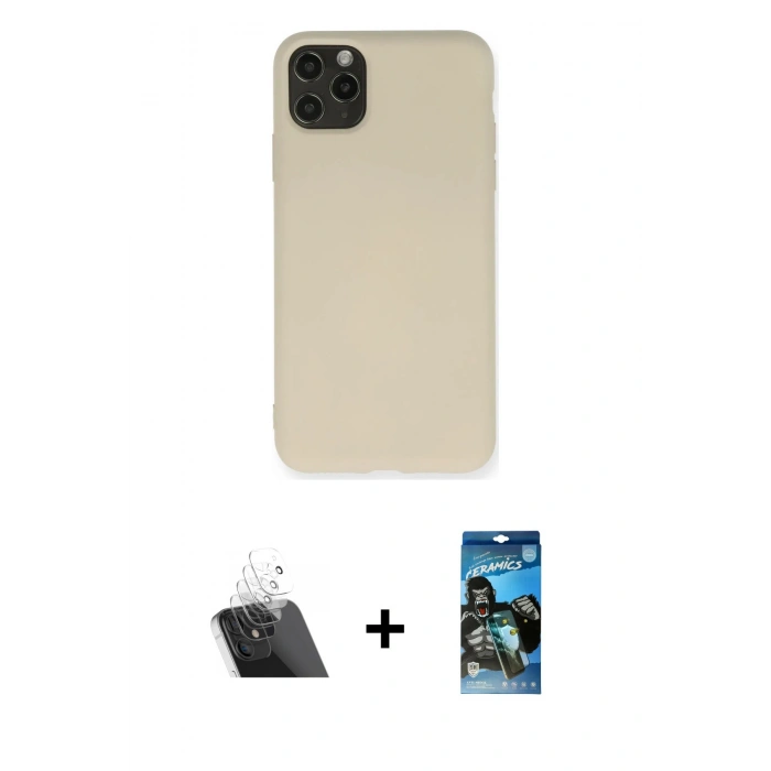 MARSİLYAN™- iPhone 11 Pro Max Kılıf Ahenk Serisi - Siyah 34D Izgaralı Cam + Kamera Lens Koruma Cam - SF
