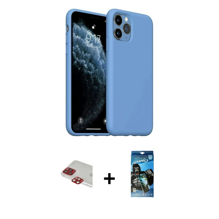 MARSİLYAN™- iPhone 11 Pro Max Kılıf Ahenk Serisi - Siyah 34D Izgaralı Cam + Pers Alüminyum Kamera Lens - KI