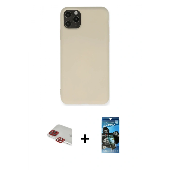 MARSİLYAN™- iPhone 11 Pro Max Kılıf Ahenk Serisi - Siyah 34D Izgaralı Cam + Pers Alüminyum Kamera Lens - KI