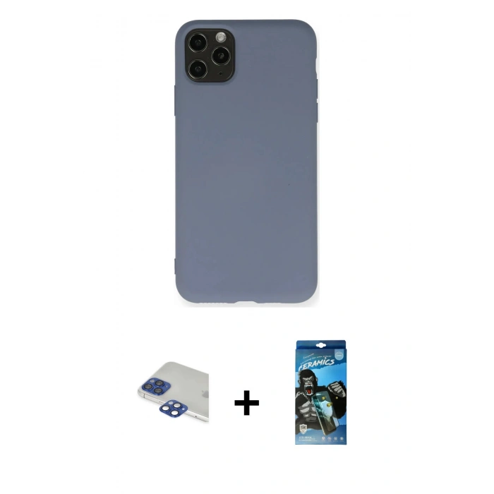 MARSİLYAN™- iPhone 11 Pro Max Kılıf Ahenk Serisi - Siyah 34D Izgaralı Cam + Pers Alüminyum Kamera Lens - LT
