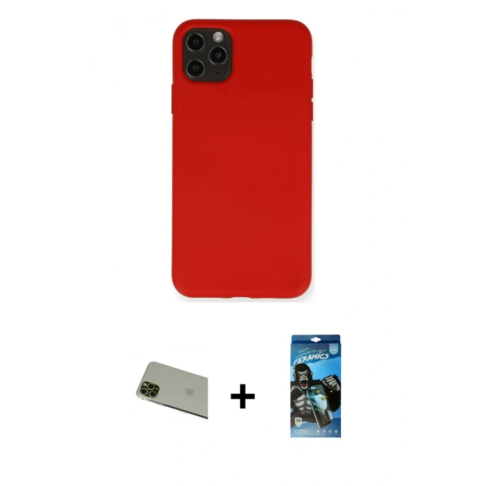 MARSİLYAN™- iPhone 11 Pro Max Kılıf Ahenk Serisi - Siyah 34D Izgaralı Cam + Rainbow Kamera Lens Koruma Cam - YL