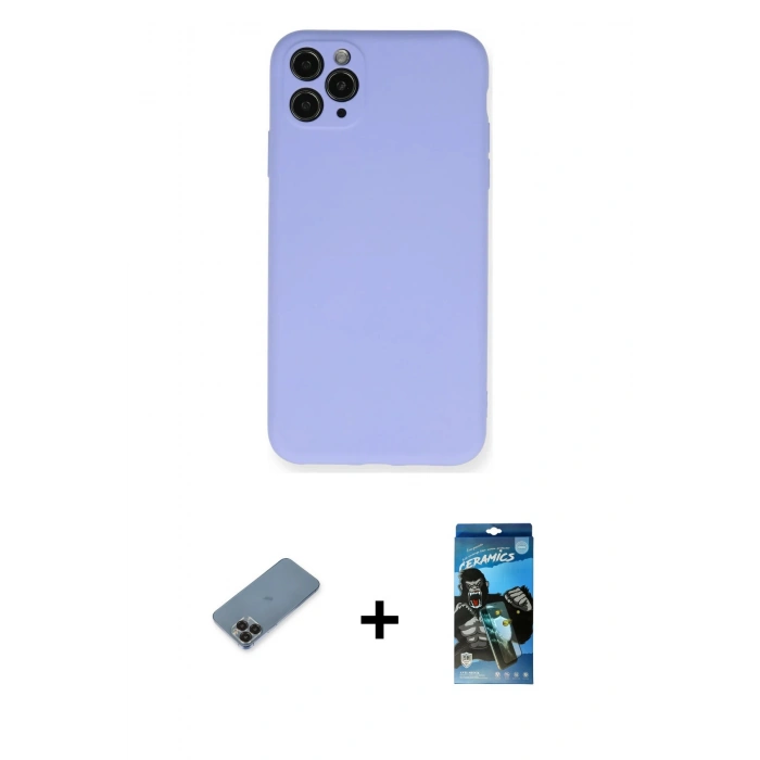 MARSİLYAN™- iPhone 11 Pro Max Kılıf Ahenk Serisi - Siyah 34D Izgaralı Cam + Metal Kamera Lens Koruma Cam - SH