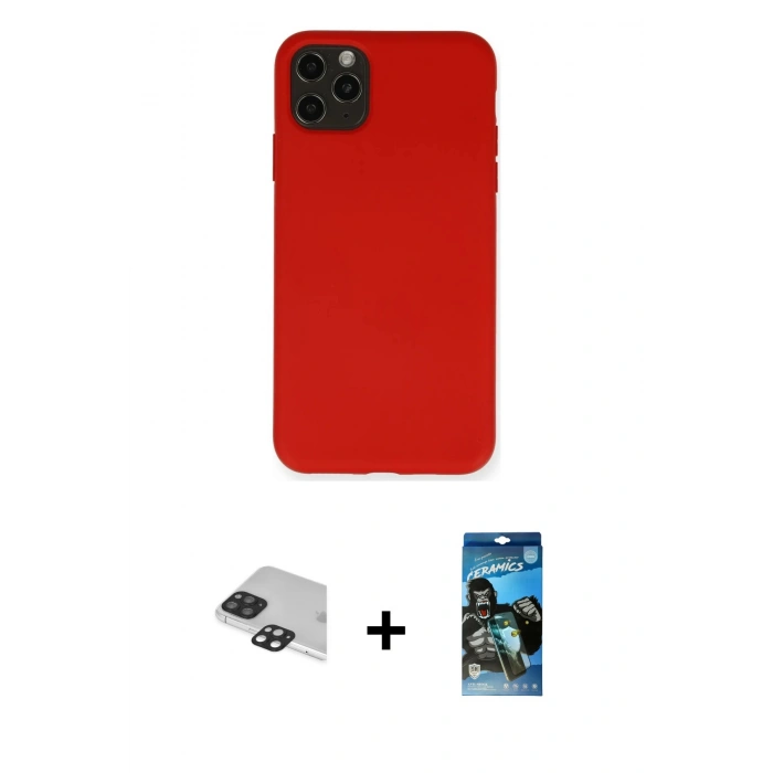 MARSİLYAN™- iPhone 11 Pro Max Kılıf Ahenk Serisi - Siyah 34D Izgaralı Cam + Pers Alüminyum Kamera Lens - SH