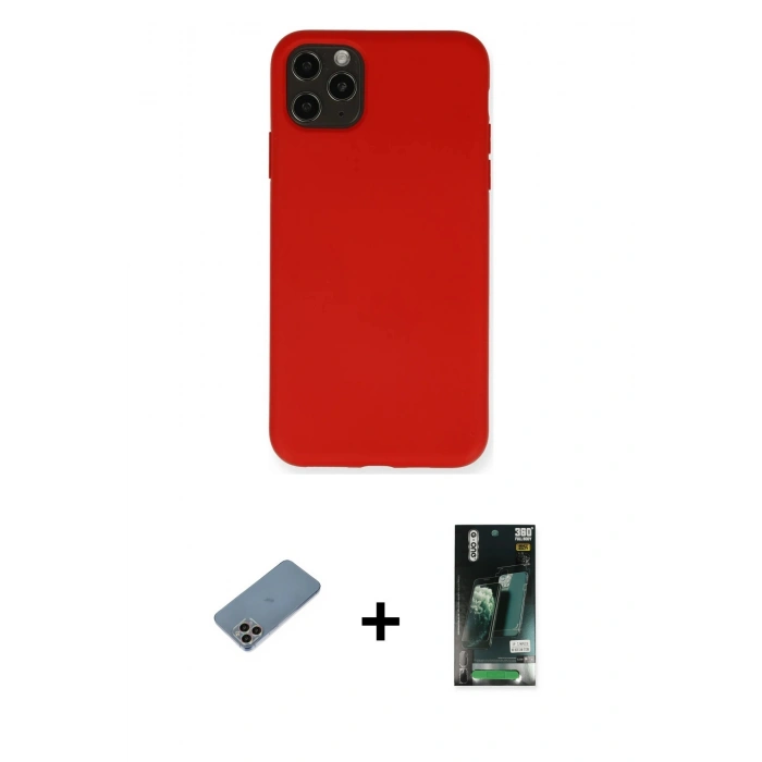 MARSİLYAN™- iPhone 11 Pro Max Kılıf Ahenk Serisi - Siyah 360 Mat Full Body Arka Koruyucu + Shine Kamera Lens Koruma Cam - GI