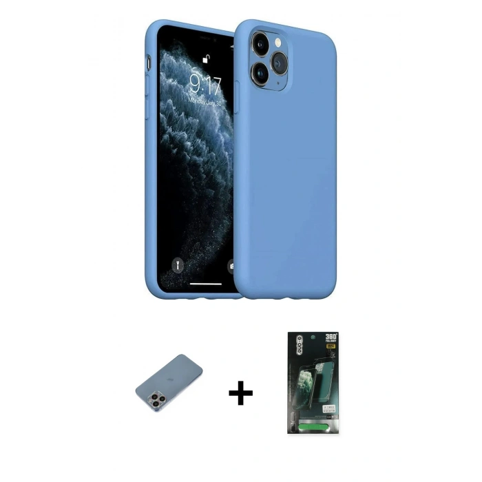 MARSİLYAN™- iPhone 11 Pro Max Kılıf Ahenk Serisi - Siyah 360 Mat Full Body Arka Koruyucu + Shine Kamera Lens Koruma Cam - GI