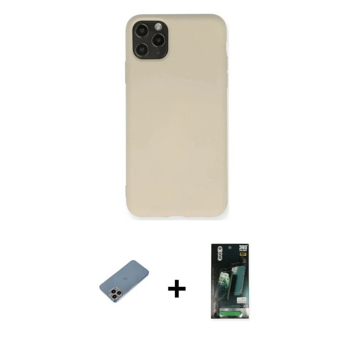 MARSİLYAN™- iPhone 11 Pro Max Kılıf Ahenk Serisi - Siyah 360 Mat Full Body Arka Koruyucu + Shine Kamera Lens Koruma Cam - GI