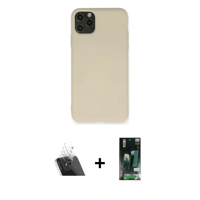 MARSİLYAN™- iPhone 11 Pro Max Kılıf Ahenk Serisi - Siyah 360 Mat Full Body Arka Koruyucu + Kamera Lens Koruma Cam - SF