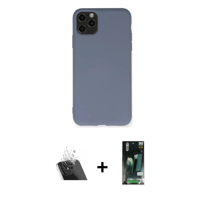 MARSİLYAN™- iPhone 11 Pro Max Kılıf Ahenk Serisi - Siyah 360 Mat Full Body Arka Koruyucu + Kamera Lens Koruma Cam - SF
