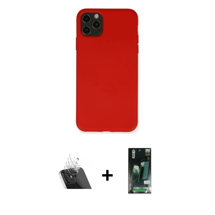 MARSİLYAN™- iPhone 11 Pro Max Kılıf Ahenk Serisi - Siyah 360 Mat Full Body Arka Koruyucu + Kamera Lens Koruma Cam - SF