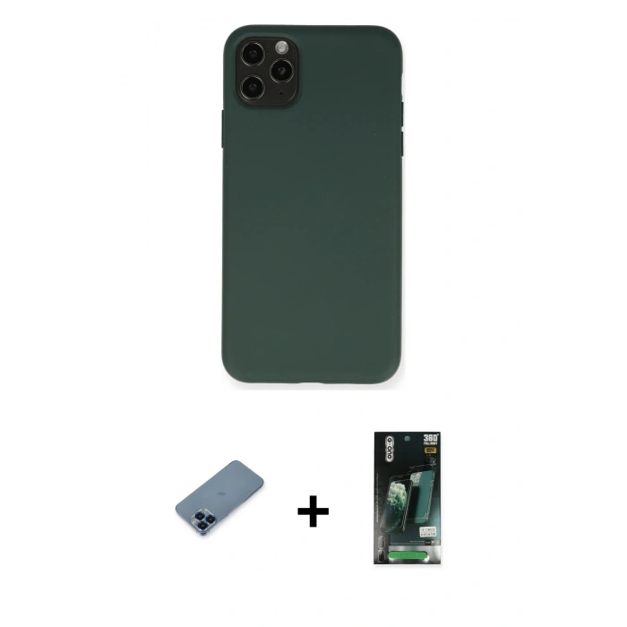 MARSİLYAN™- iPhone 11 Pro Max Kılıf Ahenk Serisi - Siyah 360 Mat Full Body Arka Koruyucu + Metal Kamera Lens Koruma Cam - MI