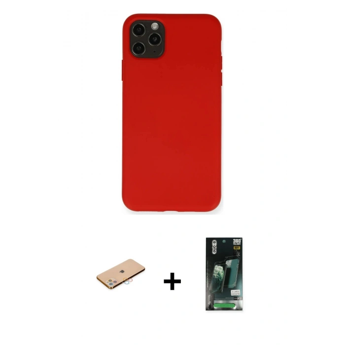 MARSİLYAN™- iPhone 11 Pro Max Kılıf Ahenk Serisi - Siyah 360 Mat Full Body Arka Koruyucu + Renkli Kamera Lens Koruma Cam - PE
