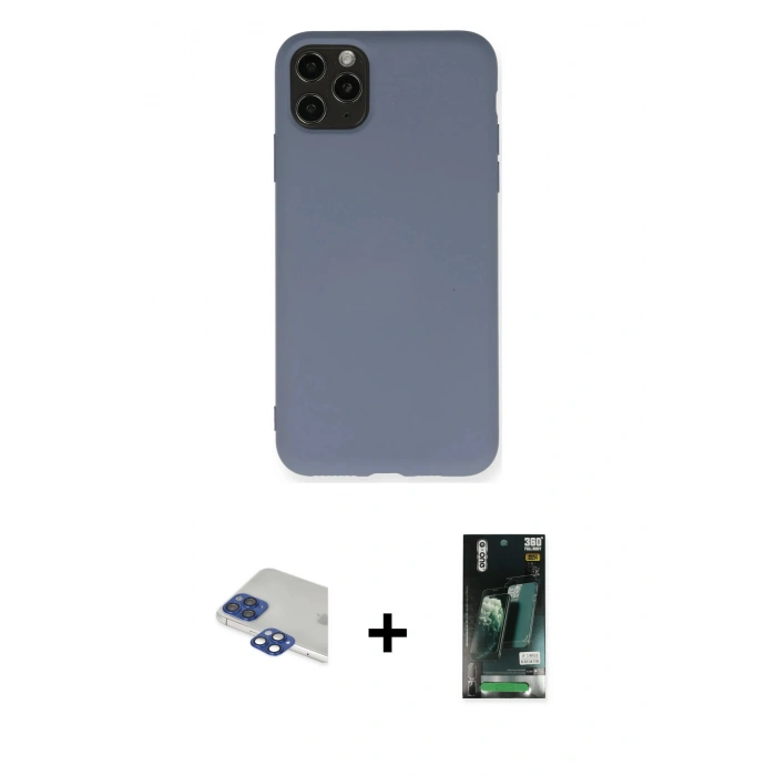 MARSİLYAN™- iPhone 11 Pro Max Kılıf Ahenk Serisi - Siyah 360 Mat Full Body Arka Koruyucu + Pers Alüminyum Kamera Lens - LT
