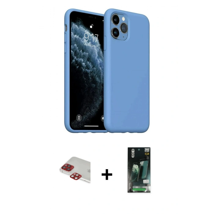 MARSİLYAN™- iPhone 11 Pro Max Kılıf Ahenk Serisi - Siyah 360 Mat Full Body Arka Koruyucu + Pers Alüminyum Kamera Lens - KI