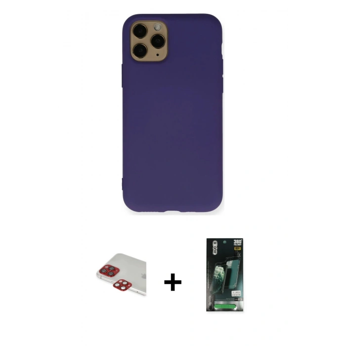 MARSİLYAN™- iPhone 11 Pro Max Kılıf Ahenk Serisi - Siyah 360 Mat Full Body Arka Koruyucu + Pers Alüminyum Kamera Lens - KI
