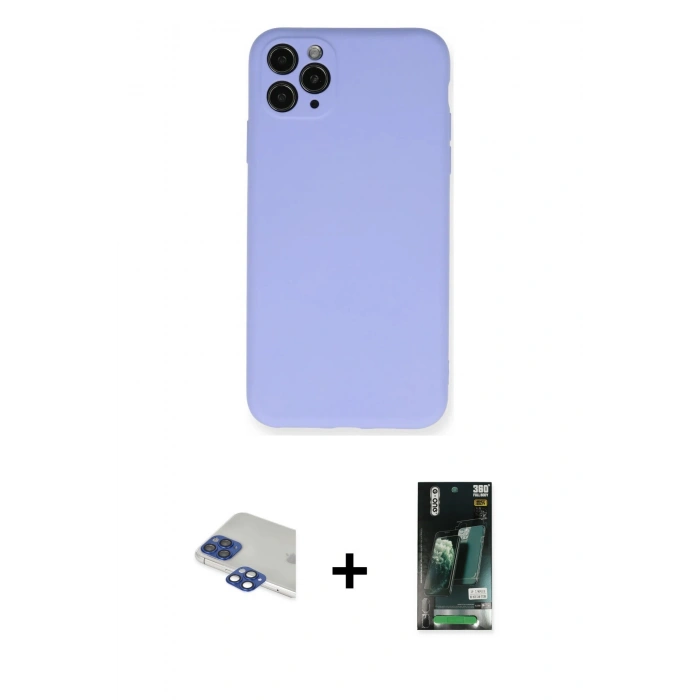 MARSİLYAN™- iPhone 11 Pro Max Kılıf Ahenk Serisi - Siyah 360 Mat Full Body Arka Koruyucu + Pers Alüminyum Kamera Lens - LT