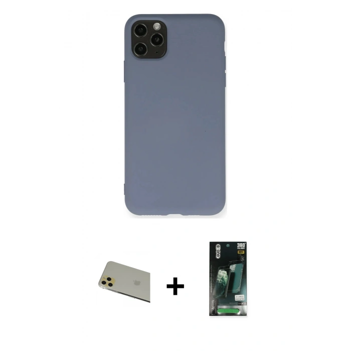 MARSİLYAN™- iPhone 11 Pro Max Kılıf Ahenk Serisi - Siyah 360 Mat Full Body Arka Koruyucu + Rainbow Kamera Lens Koruma Cam - GD