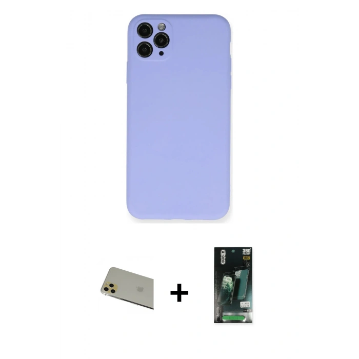 MARSİLYAN™- iPhone 11 Pro Max Kılıf Ahenk Serisi - Siyah 360 Mat Full Body Arka Koruyucu + Rainbow Kamera Lens Koruma Cam - GD