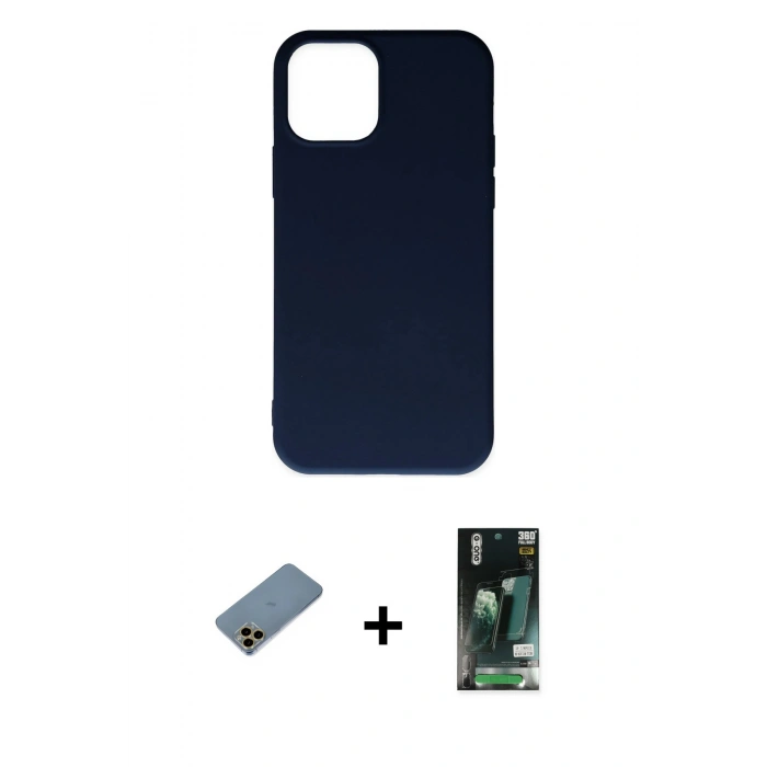 MARSİLYAN™- iPhone 11 Pro Max Kılıf Ahenk Serisi - Siyah 360 Mat Full Body Arka Koruyucu + Shine Kamera Lens Koruma Cam - GD
