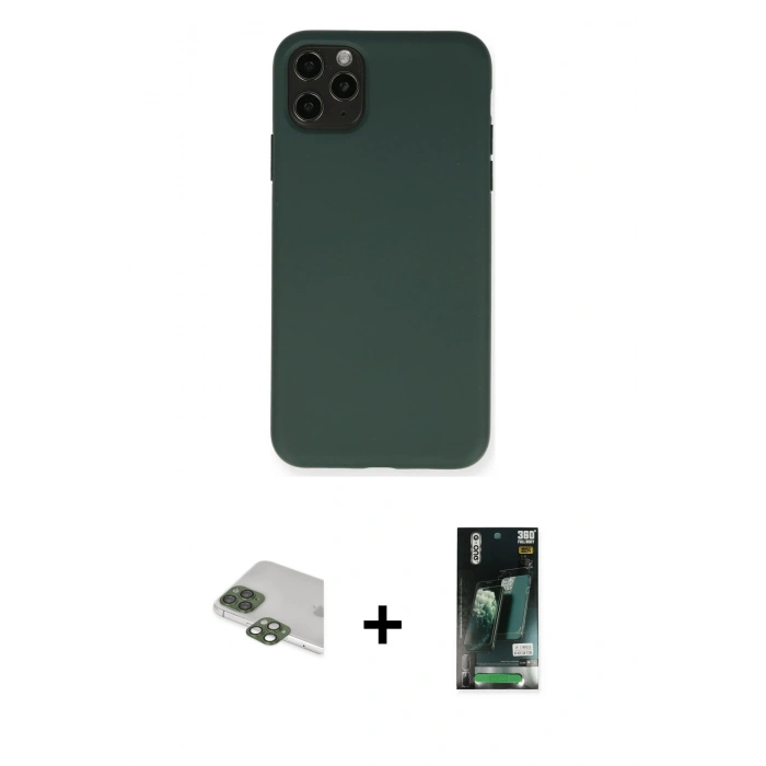 MARSİLYAN™- iPhone 11 Pro Max Kılıf Ahenk Serisi - Siyah 360 Mat Full Body Arka Koruyucu + Pers Alüminyum Kamera Lens - YL