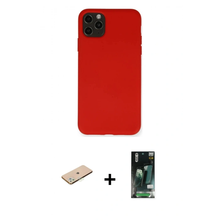 MARSİLYAN™- iPhone 11 Pro Max Kılıf Ahenk Serisi - Siyah 360 Mat Full Body Arka Koruyucu + Renkli Kamera Lens Koruma Cam - YL