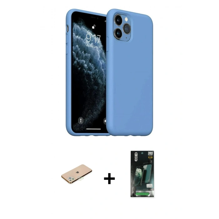 MARSİLYAN™- iPhone 11 Pro Max Kılıf Ahenk Serisi - Siyah 360 Mat Full Body Arka Koruyucu + Renkli Kamera Lens Koruma Cam - YL