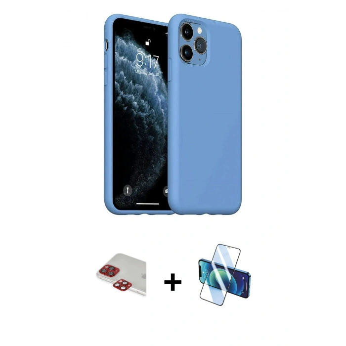 MARSİLYAN™- iPhone 11 Pro Max Kılıf Ahenk Serisi - Siyah 3D Antistatik Cam Ekran Koruyucu + Pers Alüminyum Kamera Lens - KI