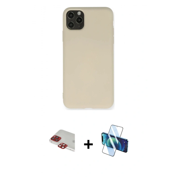 MARSİLYAN™- iPhone 11 Pro Max Kılıf Ahenk Serisi - Siyah 3D Antistatik Cam Ekran Koruyucu + Pers Alüminyum Kamera Lens - KI