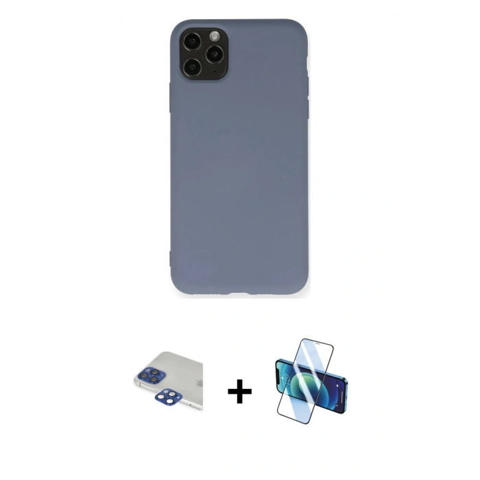 MARSİLYAN™- iPhone 11 Pro Max Kılıf Ahenk Serisi - Siyah 3D Antistatik Cam Ekran Koruyucu + Pers Alüminyum Kamera Lens - LT