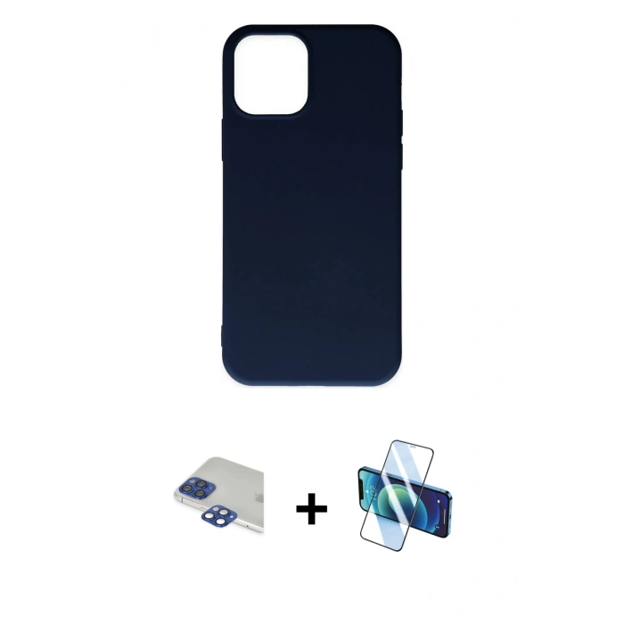 MARSİLYAN™- iPhone 11 Pro Max Kılıf Ahenk Serisi - Siyah 3D Antistatik Cam Ekran Koruyucu + Pers Alüminyum Kamera Lens - LT