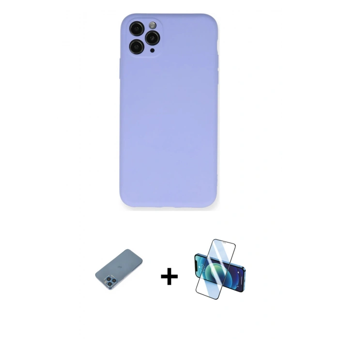 MARSİLYAN™- iPhone 11 Pro Max Kılıf Ahenk Serisi - Siyah 3D Antistatik Cam Ekran Koruyucu + Shine Kamera Lens Koruma Cam - MI