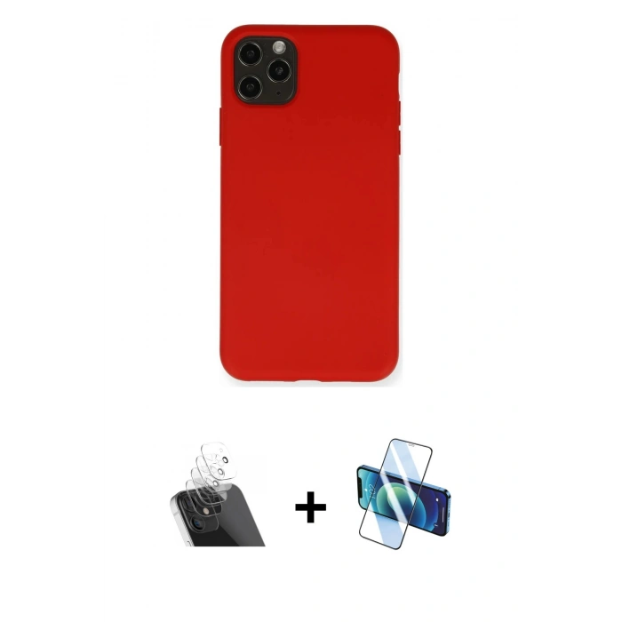 MARSİLYAN™- iPhone 11 Pro Max Kılıf Ahenk Serisi - Siyah 3D Antistatik Cam Ekran Koruyucu + Kamera Lens Koruma Cam - SF