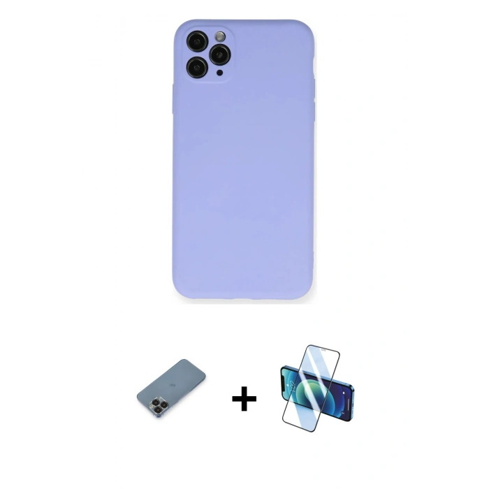 MARSİLYAN™- iPhone 11 Pro Max Kılıf Ahenk Serisi - Siyah 3D Antistatik Cam Ekran Koruyucu + Metal Kamera Lens Koruma Cam - SH