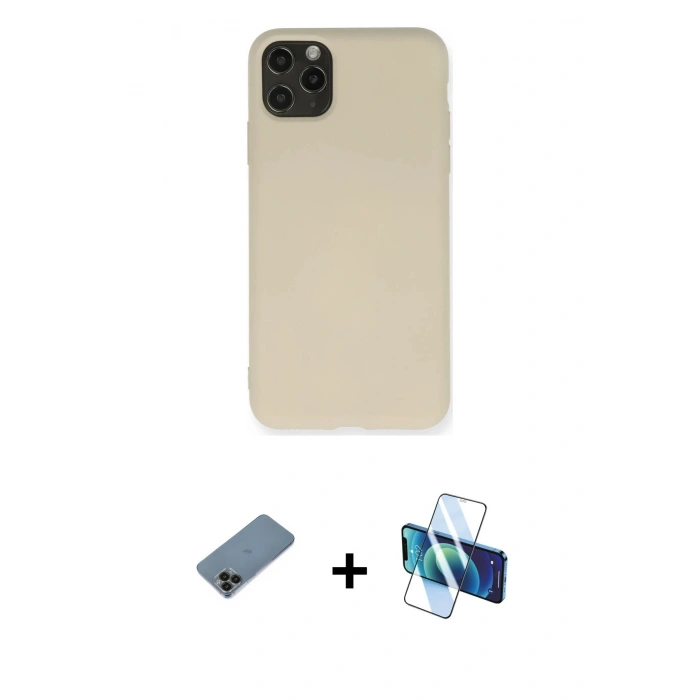 MARSİLYAN™- iPhone 11 Pro Max Kılıf Ahenk Serisi - Siyah 3D Antistatik Cam Ekran Koruyucu + Shine Kamera Lens Koruma Cam - SH