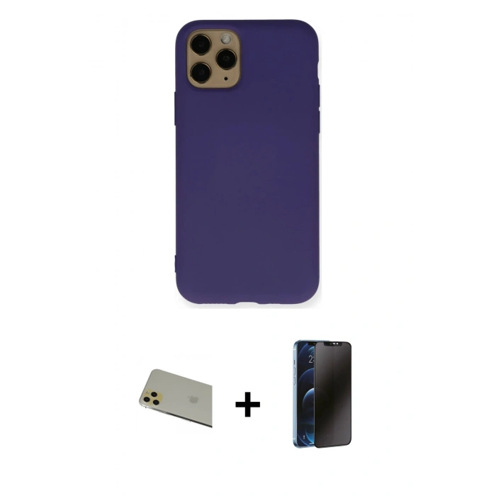 MARSİLYAN™- iPhone 11 Pro Max Kılıf Ahenk Serisi - Siyah 3D Antistatik Hayalet Cam Ekran Koruyucu + Rainbow Kamera Lens Koruma Cam - GD
