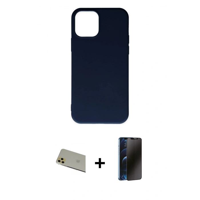 MARSİLYAN™- iPhone 11 Pro Max Kılıf Ahenk Serisi - Siyah 3D Antistatik Hayalet Cam Ekran Koruyucu + Rainbow Kamera Lens Koruma Cam - GD