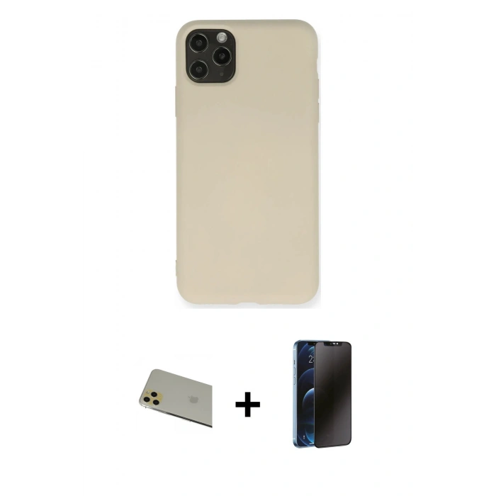 MARSİLYAN™- iPhone 11 Pro Max Kılıf Ahenk Serisi - Siyah 3D Antistatik Hayalet Cam Ekran Koruyucu + Rainbow Kamera Lens Koruma Cam - GD